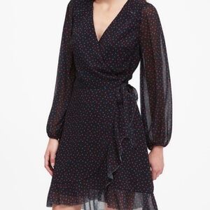 Multicolor Heart Print Black Ruffle Wrap Dress Perfect for Valentine’s Day ❤️🩷💜🖤